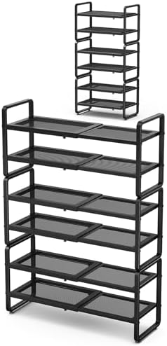 Expandable Metal Shoe Rack for Closet, Entryway & Garage, 6-Tier, Black