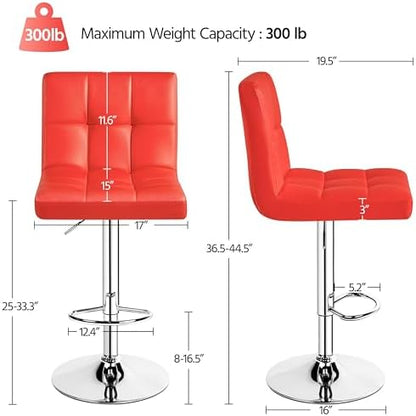 Yaheetech Bar Stools Set of 2 Adjustable Counter Height Barstools Red