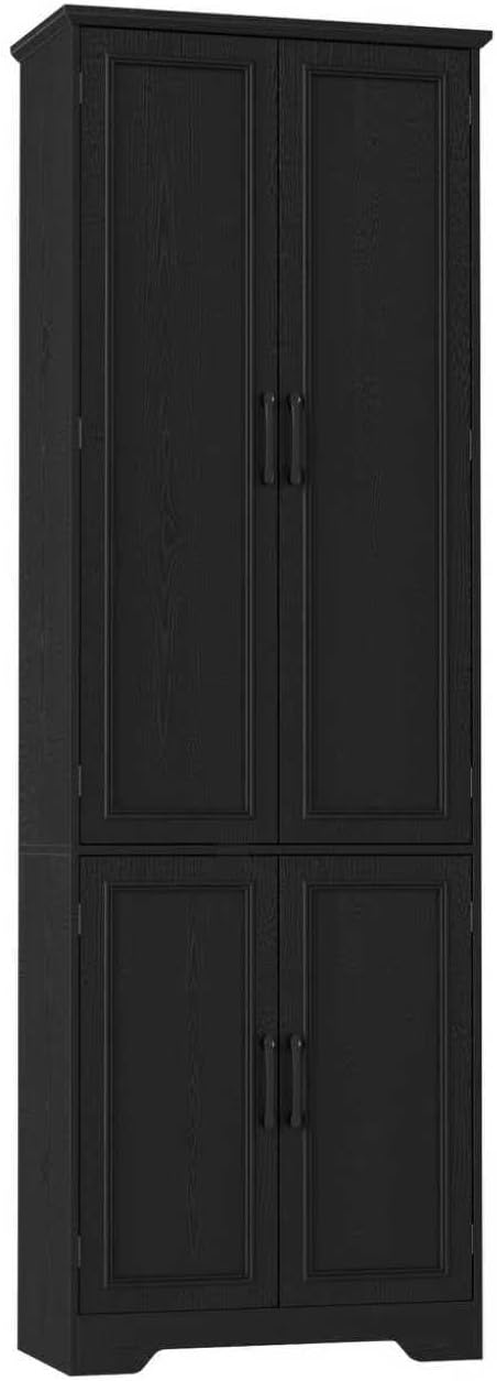 Function Home 72" Kitchen Pantry Cabinet, Tall Wood Farmhouse Storage Cabinet with Doors and Adjustable Shelves, 6 Tier Freestanding Cupboard for Kitchen Dining Room Living Room Bathroom, Black