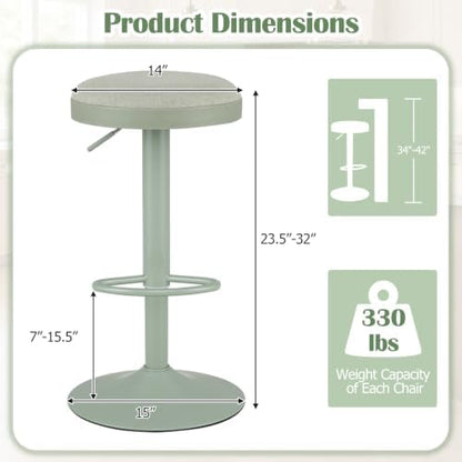 COSTWAY Bar Stools Set of 2, Barstools with Height Adjustment, Light Green