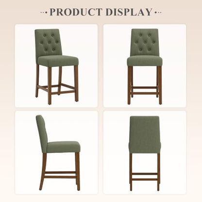 MALOL Bar Stools Set of 2, Fabric Counter Height Bar Stools,Green