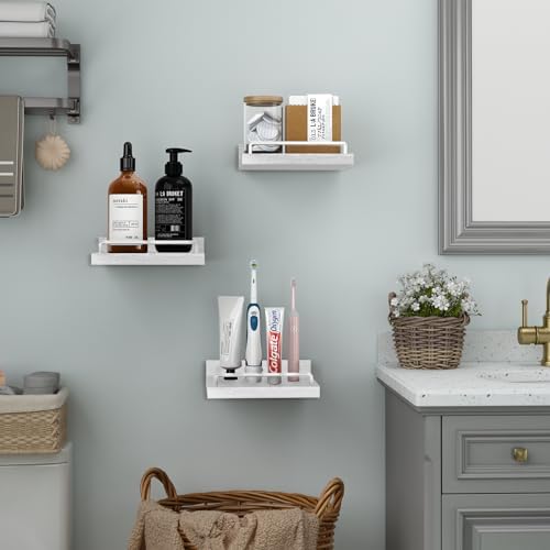 RYOFOBETTO Small Floating Shelf, 6 X 6 Inches Farmhouse Wall Shelves for Living Room, Bedroom, Picture Frames, Plants, Kitchen, Set of 3 (White)