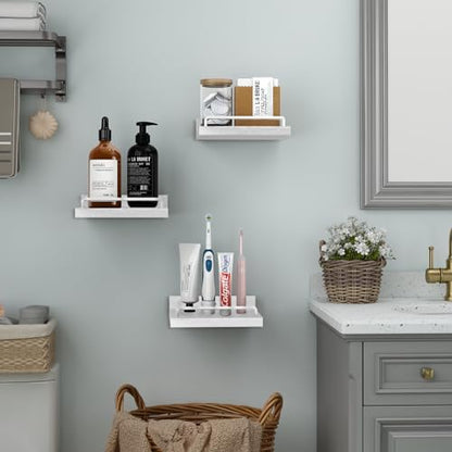 RYOFOBETTO Small Floating Shelf, 6 X 6 Inches Farmhouse Wall Shelves for Living Room, Bedroom, Picture Frames, Plants, Kitchen, Set of 3 (White)