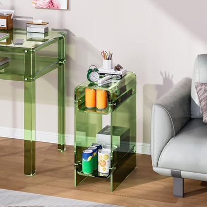 Clear Acrylic Side Table, Narrow Nightstand Bedside Table for Bedroom, Skinny Small End Table (Green, 8.7'' x 15.7'' x 21.7")