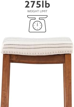 Linon Kingston Natural Wood with Upholstered Linen seat 24 Inch Seat Height Backless Counter Stool
