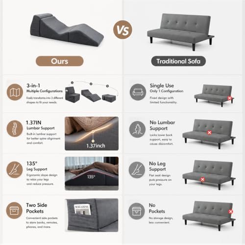 3-IN-1 Convertible Chaise Lounge Chair Indoor, Corduroy Boneless Couch