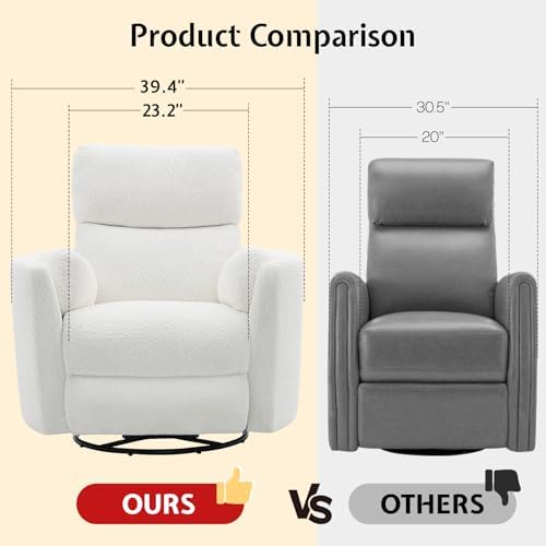 Jocisland Swivel Rocker Recliner, Nursery Chair USB&Teddy, White