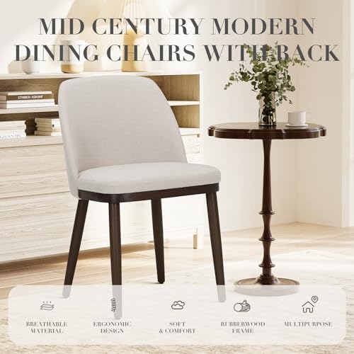 COLAMY Upholstered Dining Chairs Set of 6, Modern Dining Room Chairs, Fabric Kitchen Chairs with Wood Legs, Beige
