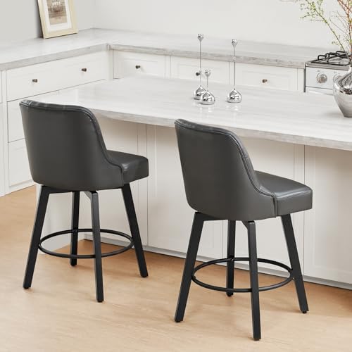 KISLOT Swivel Barstools, 26" Counter Height,2-Pack,Charcoal Gray