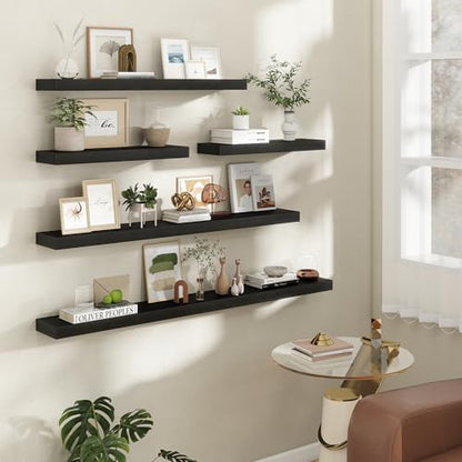 FLYJOE 32 Inch Floating Shelves, 6.5 Inch Deep Black Shelves Set of 2