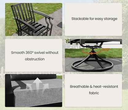 7 PCS Outdoor Patio Dining Set,Patio Table and Chairs Metal Outdoor Patio Furniture Set with Umbrella Hole,Dining Table Set with 6 Chairs for Deck,Backyard and Garden,Grey