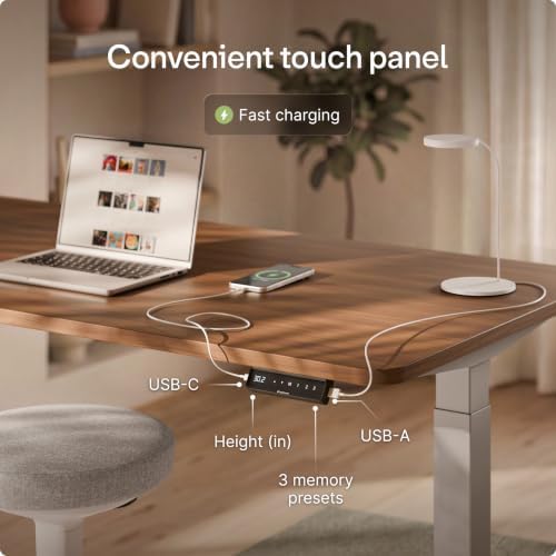 Desktronic HomeOne Standing Desk 60x30 — Ergonomic Sit Stand Home Office Desk, Made in Europe, Electric Dual Motor Height Adjustable, USB & USB-C Charging, Wobble-Free, Touchscreen, 3 Memory Presets