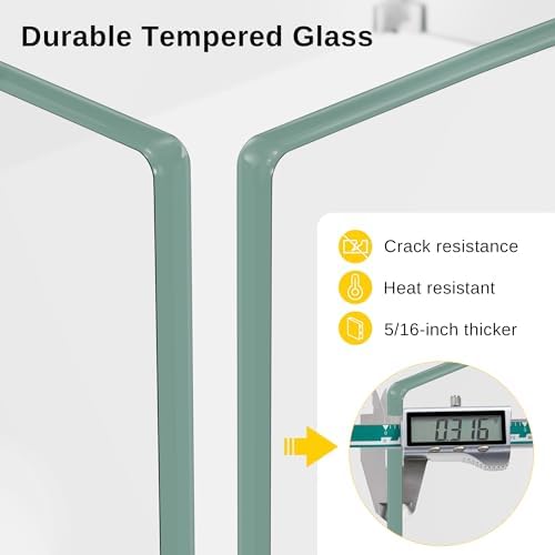 East Oak Glass Wind Guard for 28''&32'' Propane Fire Pit Table, Clear Tempered Wind Guard for Gas Firepit, Thick Rectangle Glass Shield with Aluminum Corner Bracket & Rubber Feet，20 x 20 x 4 inch