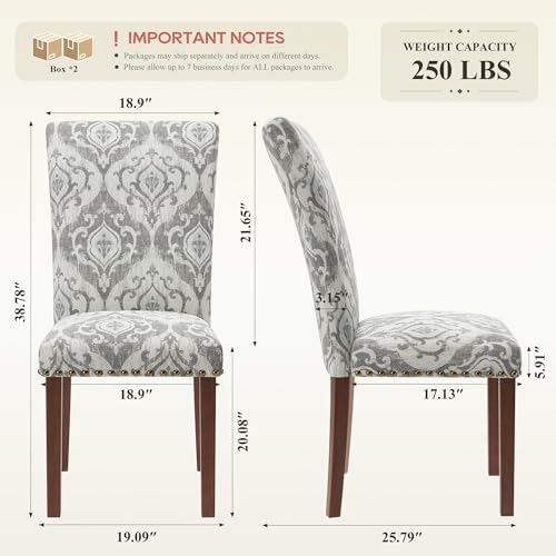 COLAMY Upholstered Dining Chairs Set of 4, Grey/White Flower