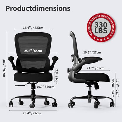 TRALT Office Chair - Ergonomic Desk Chair with Adjustable Lumbar Support, Mesh Computer Chair, Executive Chair for Home Office Comfortable Lumbar Support (1,Jet Black)