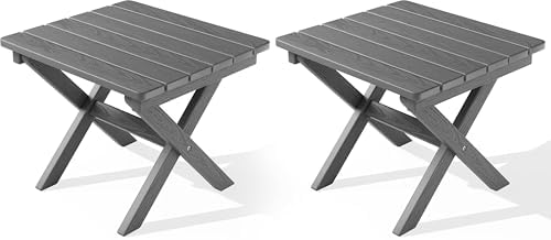 SERWALL Small Folding Outdoor Side Table Set of 2, Gray