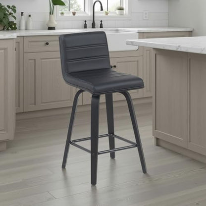 Armen Living Vienna Modern Counter Height Swivel Bar Stool with Black Faux Leather Seat and Black Brushed Wood Frame Set of 3