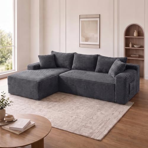 95" L‑Shaped Modular Cloud Corduroy Boneless Sectional Sofa for Living Room