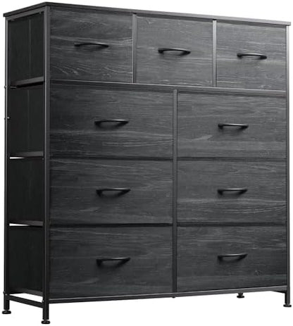WLIVE Tall Dresser for Bedroom, 9 Drawer Chest of Drawers, Black Wood Grain