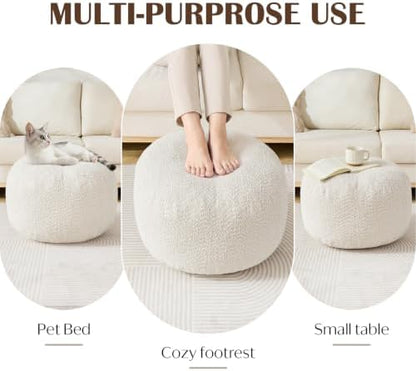 Round Ottoman,Chenille Pouf Foot Rest,Beige,20x15 in