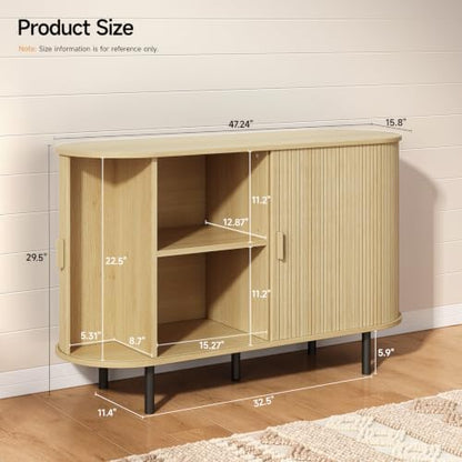 ONBRILL 48" Sideboard Buffet Cabinet, Sliding Door/Adjustable Shelf, Oak
