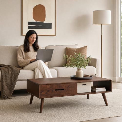 100% Solid Oak Coffee Table for Living Room,Fully Assembled, 47.24'' W