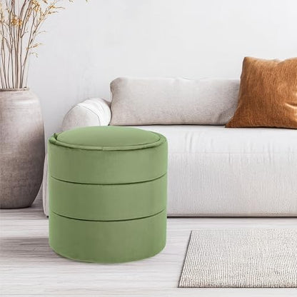 Spatial Order 18" Storage Round Ottoman - Green Velvet