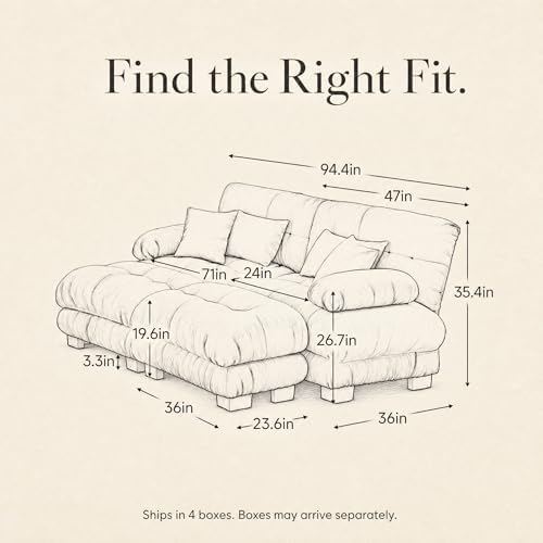 Chenille 2 Seat Cloud Couch, U Shaped Couch Sofa, Gray