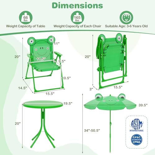 Kids Picnic Table, Kids Outdoor Table with 2 Folding Chairs