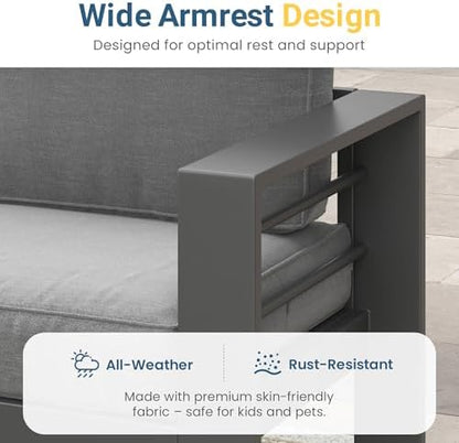 4 Seats Outdoor Patio Set, Aluminum Outside Furniture with 10" Back Cushion