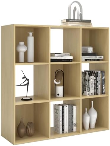 9 Cube Shelf Bookcase, Oak 11in