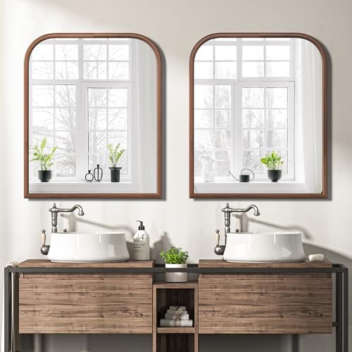 30"x36" Arch Wall Mirror for Wall, Wall Mounted Vanity Mirror for Bedroom, Wood Grain Finish Frame Mirror with Tempered Glass, Vintage Decorative for Bathroom, Entryway, Living Room, Walnut