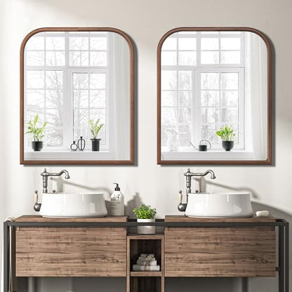 30"x36" Arch Wall Mirror for Wall, Wall Mounted Vanity Mirror for Bedroom, Wood Grain Finish Frame Mirror with Tempered Glass, Vintage Decorative for Bathroom, Entryway, Living Room, Walnut