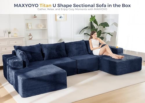 MAXYOYO Boneless Couch, 132" U-Shaped Modular Sofa, Right-Facing Chaise