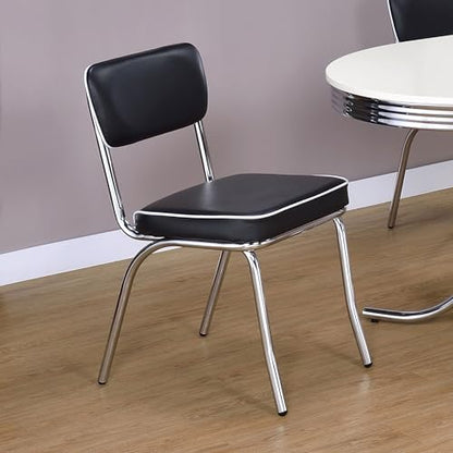 Coaster Retro Metal Chrome Faux Leather Dining Chairs Set of 2, Black 2066