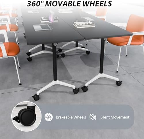 Folding Conference Table Modern Large Mobile Meeting Table Rolling Conference Room Tables with Wheels Seminar Tables for Office Training Classroom (6, Black, 63" D X 19.7" W X 29.5" H)