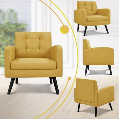 Yaheetech Mid Century Accent Chairs Set of 2 Living Room Chairs Yellow