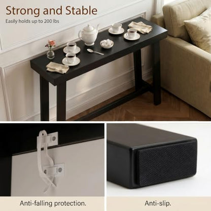 47" Console Table, Narrow Entryway Sofa Table, Behind Couch Table, Black