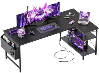 Mericonia 55 inch L Shaped Gaming Desk, Large Corner Desk with Shelves