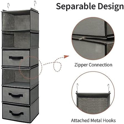 GRANNY SAYS Hanging Closet Organizer with 3 Drawers & 6 Shelves, Gray