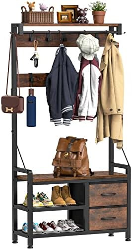 Hall Tree with Shoe Bench for Entryway Coat Rack with Shoe Storage