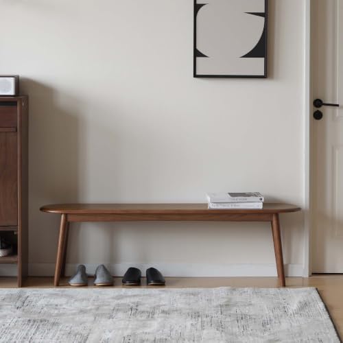 Solid Oak Dining Bench, 55.1 Inch Wood Bench for Dining Room