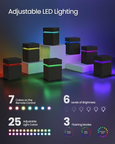 VASAGLE LED Nightstand with Charging Station, Set of 2, 3 Drawers