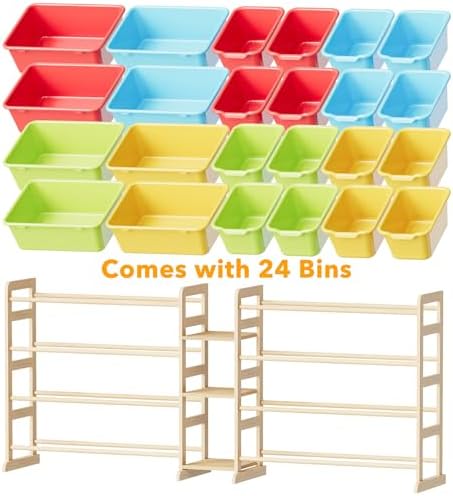SpaceAid Large Toy Storage Organizer with 24 Bins and 3 Shelves, Toy Organizers Storage Bookshelf, Kids Bin Shelf Box Bookcase for Bedroom Playroom Organization Room Decor, Multi-Colored