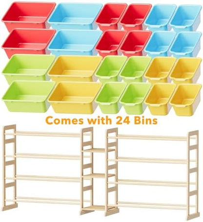 SpaceAid Large Toy Storage Organizer with 24 Bins and 3 Shelves, Toy Organizers Storage Bookshelf, Kids Bin Shelf Box Bookcase for Bedroom Playroom Organization Room Decor, Multi-Colored