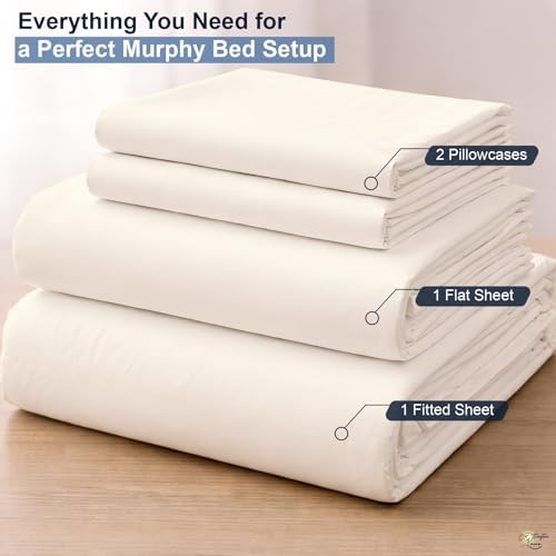 Cottington Lane Ivory Sheets for Murphy Bed Mattress, 4 Piece Premium Ultra Soft Brushed Microfiber California King Size Wall Bed Sheet Set, 6-10 Inch Deep Pocket with All-Around Elastic