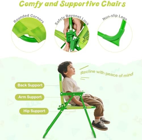 HONEY JOY Kids Picnic Table, Animal Themed Toddler Outdoor Table and Chair Set, 2 Folding Chairs & Removable Umbrella, Children Outdoor Furniture for Backyard Patio Garden (Light Green Frog)