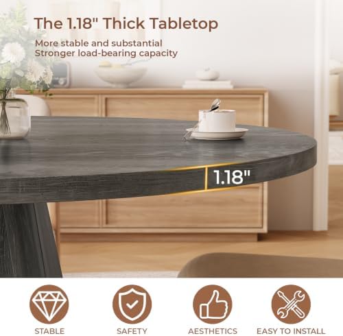 47 Inch Round Dining Table for 4-6, Pedestal Kitchen Dinner Table Grey