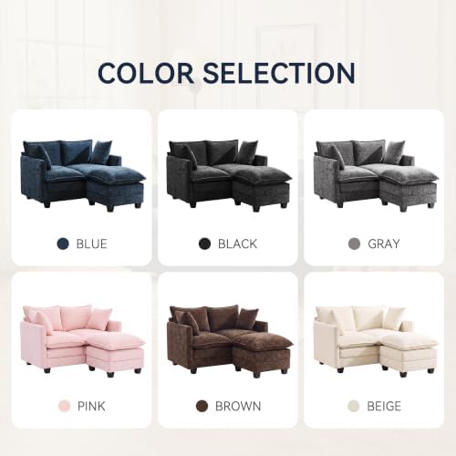 Loveseat Sofa w/Ottoman, Soft Chenille Cloud‑Cushion Couch
