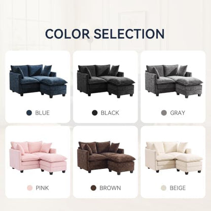Loveseat Sofa w/Ottoman, Soft Chenille Cloud‑Cushion Couch